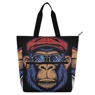 Imagem de GAIGEO Bolsa de óculos de sol Chimpanzé preta para crianças, mulheres, trabalho escolar, reutilizável, presente com zíper