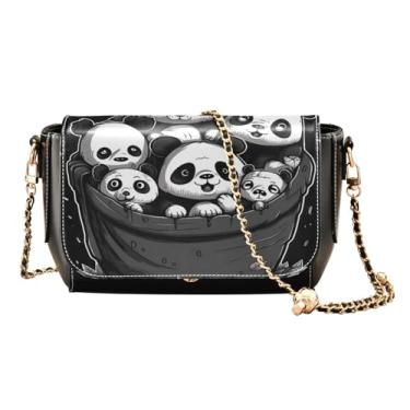 Imagem de GAIGEO Bolsa tiracolo de flor vintage com alça longa, bolsa de ombro de couro, bolsas transversais médias para mulheres, Um monte de pandas preto e branco, One Size