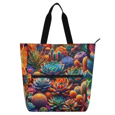 Imagem de GAIGEO Sacolas femininas coloridas brilhantes para trabalho, lona, praia, livros, zíper, bolsas para professores, com compartimentos