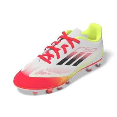 Imagem de adidas Tênis de futebol unissex infantil F50 Club Firm Multi Ground, Branco/preto/amarelo solar, 11 Little Kid