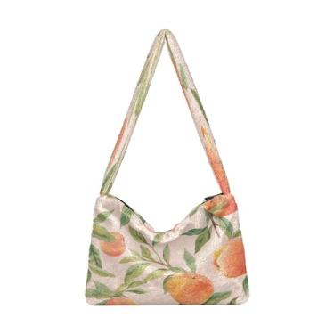 Imagem de Bolsa de ombro floral laranja e amarela em bege, bolsa com zíper, bolsa de ombro feminina, Aquarela pêssegos - 4, One Size