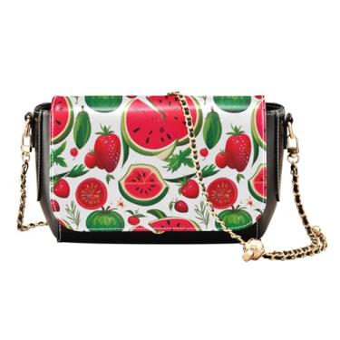 Imagem de Constelação de estrelas em uma bolsa de ombro preta de couro PU, bolsa de ombro de couro transversal, bolsas transversais para mulheres, Fruta com tomate e melancia - 3, One Size