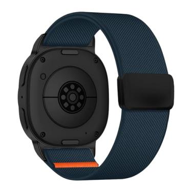 Imagem de Pulseira elástica magnética, compatível com Samsung Galaxy Watch 8 de 40 mm/44 mm/Watch 8 Classic, pulseira esportiva de nylon elástica de 46 mm, unissex (pulseira azul meia-noite, Galaxy Watch 8