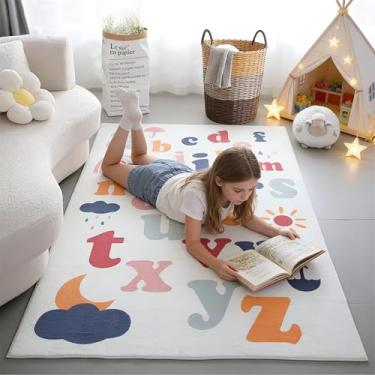 Imagem de Apioiqa Tapete de alfabeto ABC 10 x 15 cm lavável antiderrapante fofo guarda-chuva de sol arco-íris tapete infantil dobrável tapete macio para berçário infantil, tapete ABC para sala de aula,