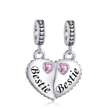 Imagem de Pingente de coração de zircônia cúbica rosa dividível para pulseiras Pandora berloques de Natal, aniversário, presente para mulheres, irmã, amizade, família, amor