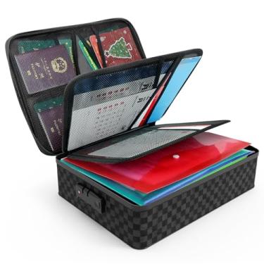 Imagem de Demao Caixa de documentos portátil com fechadura, caixa de armazenamento de arquivos com zíper impermeável, organizador de documentos Oxford grosso com vários compartimentos, organizador de arquivos