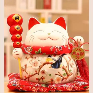 Imagem de FENNYYAR Creative Tanghulu Cerâmica Lucky Cat Give Away Ornamentos de Gato Branco Pequeno, 25 cm 24.6 cm, Presente Decorativo para Abertura de Loja