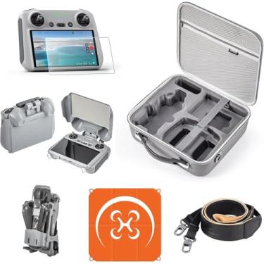Imagem de Conjunto de acessórios de drone 6 em 1 para DJI Air 3S Fly More Combo RC 2, inclui estojo de transporte, suporte de hélice, alça de pescoço com cordão, almofada de pouso de drone, para-sol com capô