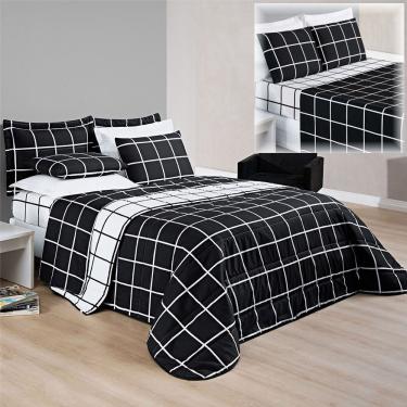 Imagem de Coordenado Cobre Leito Esplendor e Lençol Solteiro 5 Peças - Preto