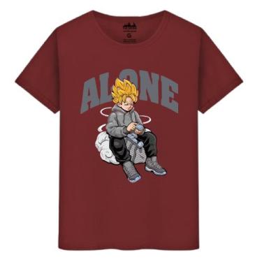 Imagem de Camiseta Masculina Algodão Casual Streetwear Alone, Bordô, XGG