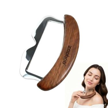 Imagem de Raspador muscular de aço inoxidável com cabo de madeira de nogueira – Ferramenta profissional de massagem de liberação miofascial para fisioterapia, recuperação muscular profunda e alívio da dor