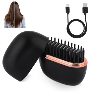 Imagem de Mini Prancha de Cabelo Portátil Sem Fio Recarregável, Controle de Temperatura 3 Velocidades Escova Modeladora Escova Alisadora Cabelo Revestimento Anti-Queimaduras para Casa e Viagens (Preta)