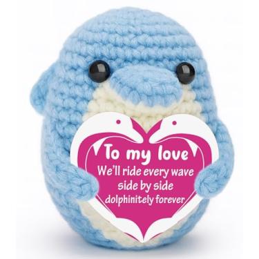 Imagem de Valentine’s Day Gifts for Her – Crochet Dolphin Gift for Girlfriend, Handmade Dolphin with Cute Card, Romantic Stuffed Animal Birthday Christmas Wedding for Women