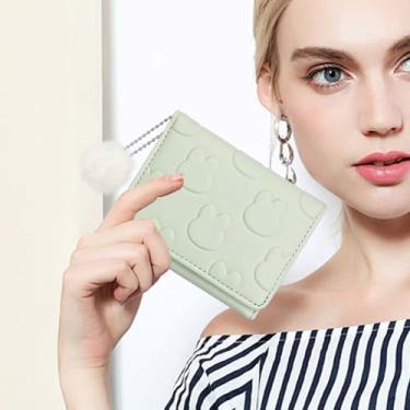 Imagem de Carteira pequena feminina, linda carteira com estampa de coelho com pingente e porta-moedas ultrafina em forma de coração com janela de identificação tripla, Verde, Bonito