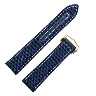Imagem de FULNES para Omega Strap Seamaster 300 AT150 Tecido Couro Aqua Terra 150 Pulseira de Relógio Fivela de Implantação 20mm 22mm Nylon Canvas Watch Band (Cor: Fivela de Ouro Azul, Tamanho: 22mm)