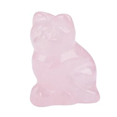 Imagem de Quartzo rosa esculpido em forma de gatinho decoração cristal rosa pedra curativa decoração de pedras preciosas quartzo rosa natural adorável presente de escritório doméstico pedra