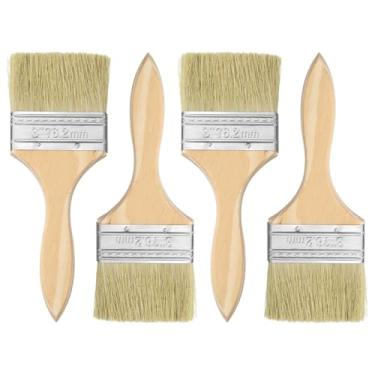 Imagem de HARFINGTON 4 pincéis de pintura de cerdas planas de 7,6 cm com cabo de madeira para pintura de arte faça você mesmo, móveis, gabinete, cercas, deck, parede, porta, branco,