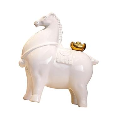 Imagem de Generic Estatueta de Cavalo para Mesa, Decoração Feng Shui, Escultura de Cavalo para Lareira, Quarto, Armário, Centro de Mesa, Estante de Livros, White W Gold Ingot