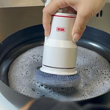 Imagem de Escova de Lavagem Pratos Kit Limpeza Cozinha Microfibra Rotativa 360 com Dispenser Sabão Engrenagem Pressão Hidráulica Ferramenta Automática Não Elétrica para Utensílios Doméstica Fogão