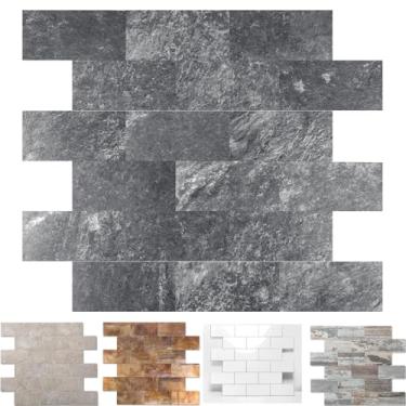 Imagem de Pacote com 10 azulejos de parede de PVC de 30,5 x 30,5 cm, adesivo para cozinha, azulejo de banheiro, decoração de lareira, mesa de lavanderia, decalques de escada em Dark Rock