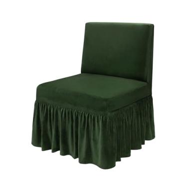 Imagem de NICEEC Capa de cadeira de elastano verde com detalhes sem braços, elástica, supermacia, moderna, sem braços, protetor de cadeira lavável para sala de estar, quarto, estudo, sala de jantar