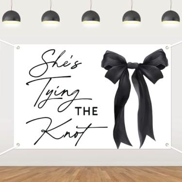 Imagem de Decoração de chá de panela com laço preto, decoração de laço de fundo com laço preto para meninas, despedida de solteira, chá de noiva, chás de casamento, artigos de festa de casamento