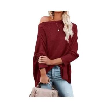 Imagem de Blusa De Ombro Tricotada Em Waffle Para Mulheres Outono 2024 Ajuste Re
