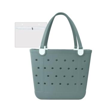 Imagem de UeKeKicg Bolsa de praia de borracha média, à prova d'água, lavável, à prova de areia, bolsas de mão de viagem para piscina, barco, trabalho, esportes, Vidro verde, 15 x 5.91 x 12.6 inches, Aberto