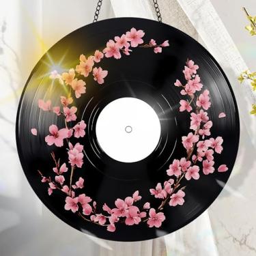 Imagem de Suncatcher acrílico colorido, decoração de janela suspensa de flores com design de vitral impresso, apanhador de sol, arte de parede de criador de arco-íris, ornamentos de Natal para uso interno e