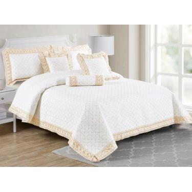 Imagem de Conjunto Cama King Size Crystal Bordada Colcha 100% Algodao 200 Fios -