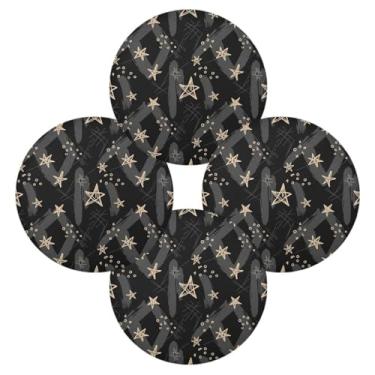 Imagem de Wassud Jogo americano conjunto de 4 pinceladas estrelas rabiscos tapetes de mesa redondos para cozinha e jantar tapetes laváveis resistentes ao calor decoração de mesa 39 cm