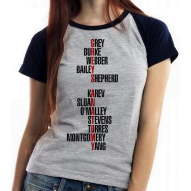 Imagem de Baby look blusa feminina ou Camiseta unissex Grey's Anatomy nomes, Cam