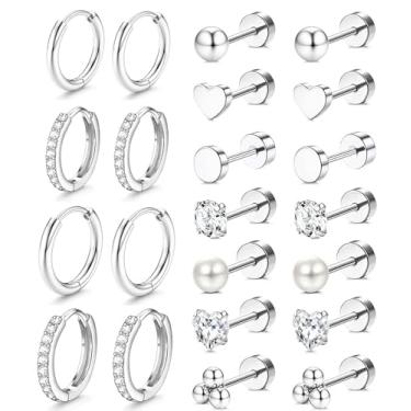 Imagem de Incaton Brincos de argola hipoalergênicos banhados a ouro 14K para mulheres e homens, aço inoxidável cirúrgico, costas planas, conjunto de brincos de cartilagem para várias joias de piercing, Small