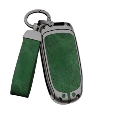 Imagem de Capa de couro para chave de carro de liga de zinco compatível com Jeep Renegade Compass Cherokee Grand compatível com Chrysler 300C Wrangler acessórios(A-gun green)