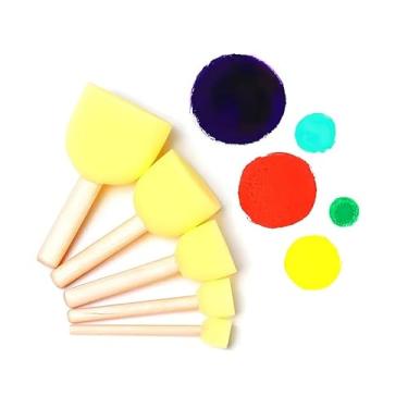 Imagem de Kit 4 Pincéis Batedor de Espuma com Cabo de Madeira, Amarelo, para Pintura e Artesanato