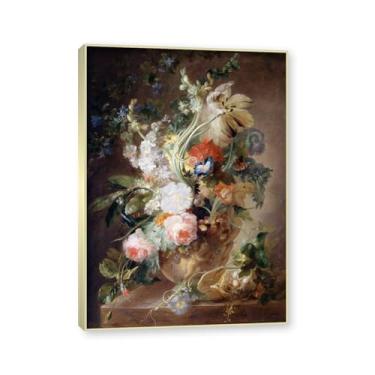 Imagem de NHLDZYH Moldura de champanhe. Impressão de flores vintage rústica, arte de parede em tela emoldurada floral clássica, decoração de cozinha de fazenda, pronto para pendurar. C15. 60 x 84 cm.