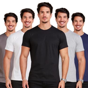 Imagem de Kit 5 Camiseta Básica Masculina Camisa Lisa Algodão-Masculino