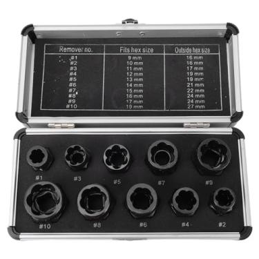 Imagem de FTVOGUE Conjunto de Extrator de Parafuso de 10 Unidades, Kit de Ferramentas de Remoção de Porca de Parafuso Revestido de óxido Preto de Aço 40CR Endurecido Com Ranhuras Em Espiral