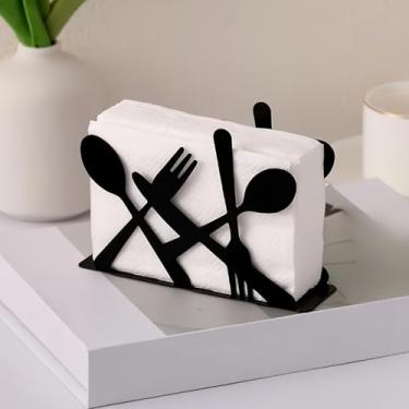 Imagem de Porta-lenços em forma de talheres - material metálico, suporte de guardanapo portátil, adequado para restaurantes, salas de estar e hotéis (preto)