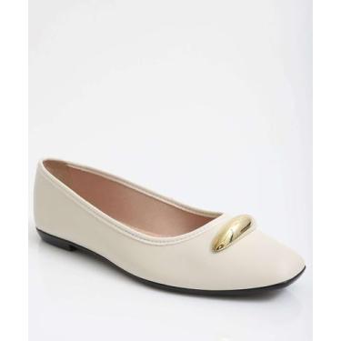 Imagem de Sapatilha Feminina Detalhe Metalizado Moleca Branco-35049, Branco, 39