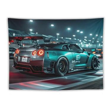 Imagem de HouLaiZhe JDM Tapeçaria de carro pista corrida JDM R35 tapeçaria de parede decoração de casa decoração de parede piquenique estética arte de parede para dormitório sala de estar 152 x 203 cm