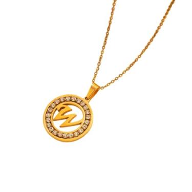 Imagem de TINCOLIA Colar redondo de aço inoxidável com 26 letras incrustadas em diamante, corrente simples e exclusiva em forma de O