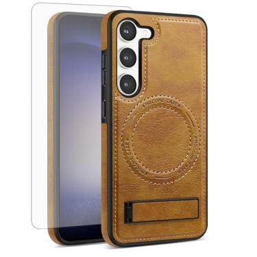 Imagem de Asuwish Capa de celular para Samsung Galaxy S23 Plus S23+ 5G com protetor de tela magnético e suporte de carregamento de couro PU S23plus 23S + S 23 23+ SM-S916U 16.8 cm feminino masculino marrom