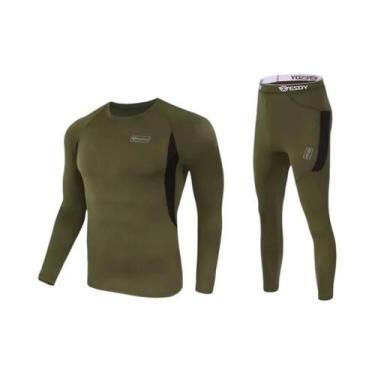 Imagem de Conjunto De Roupa Térmica Masculina De Compressão Em Fleece De Secagem