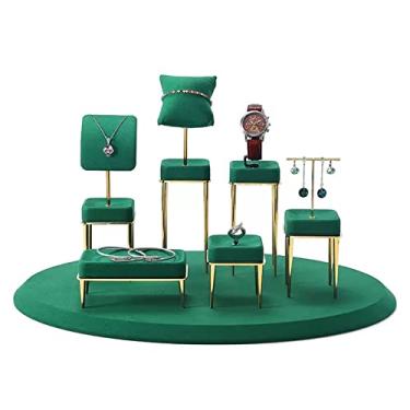 Imagem de KEG801302 Suporte de exibição de joias, pacote com 7 peças de suportes de exibição de colar, conjunto de suporte de pulseira de brinco de relógio, organizador de joias de veludo verde
