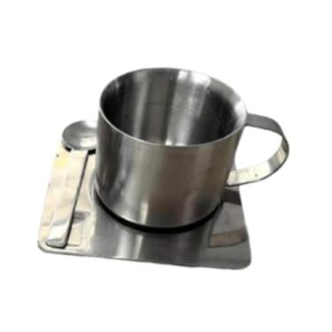 Imagem de Generic Caneca de café de aço inoxidável com parede dupla, a quebras e reutilizável, com prato e colher para uso em cafeterias, casa cozinha, 79ml