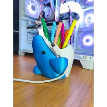 Imagem de Organizador 3D Criativo Estilo Tubarão - Porta-Lápis, Caneta e Pincel para Mesa de Escritório e Home Office, Design Único (AZUL)