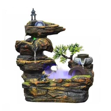 Imagem de Fonte de água de mesa para sala de estar Rockery, paisagem de água corrente, decoração de mesa de fonte, decoração de mesa de presente com atomizador para decoração de casa e escritório (médio)