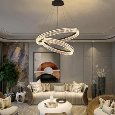 Imagem de Lustre moderno em formato de anel, com acabamento em acrílico escovado, ideal para sala de jantar, sala de estar e quarto. Luminária de teto redonda com LED dimerizável e controle remoto. Co
