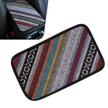 Imagem de Icyfond Capa de console central de carro, almofada de apoio de braço de carro de 12,6 x 7,5 polegadas, capa de caixa de assento de linho estilo boêmio, protetor de apoio de braço automotivo para a
